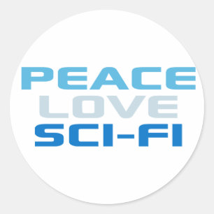 Pegatina Redonda Ciencia Ficción de Peace Love