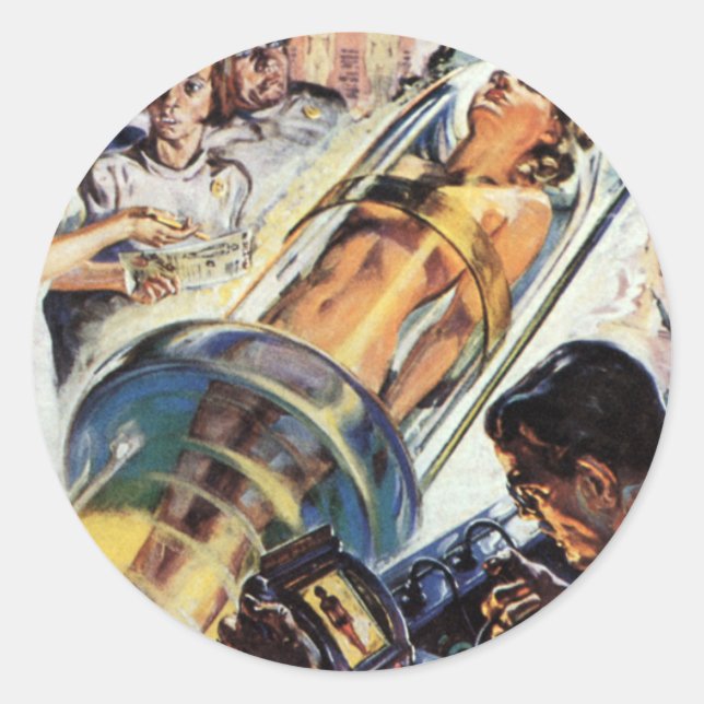 Pegatina Redonda Ciencia ficción vintage, experimento de laboratori (Anverso)