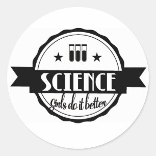 Pegatina Redonda Ciencia. Los chicas lo hacen mejor