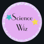 Pegatina Redonda Ciencia mago con estrellas<br><div class="desc">¡Grandes pegatinas para un estudiante de ciencia excepcional!</div>