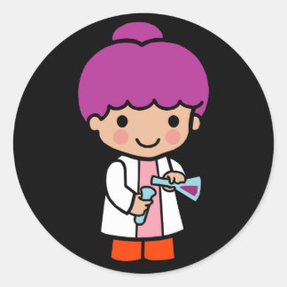 Pegatina Redonda Científico cutáneo / Chica químico con matraz
