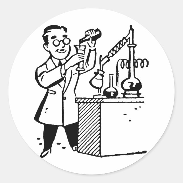 Pegatina Redonda Científico en laboratorio para mezclar químicos (Anverso)