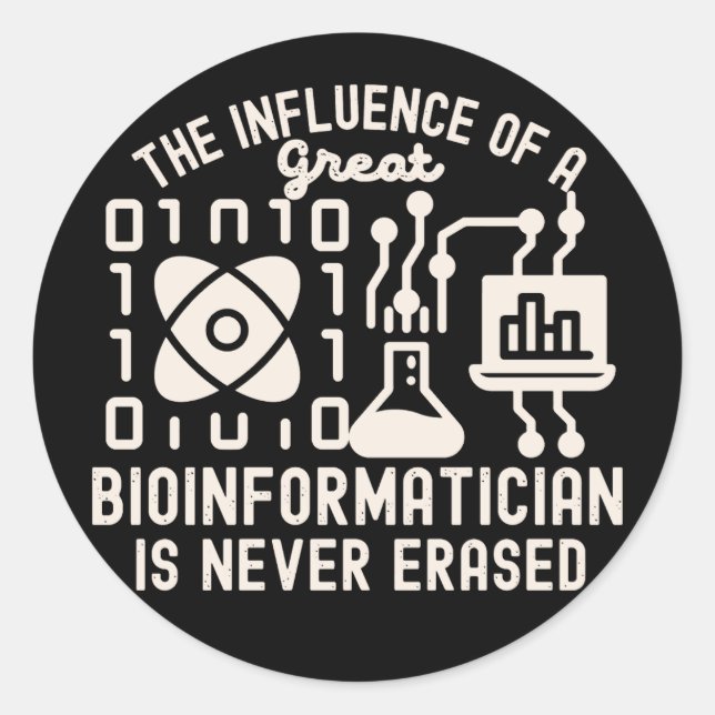 Pegatina Redonda Científicos de bioinformática, citas de bioinformá (Anverso)