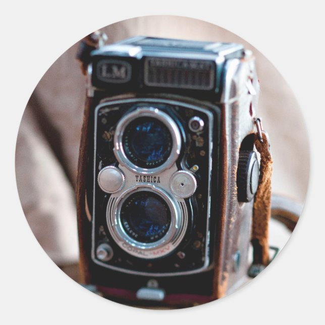 Pegatina Redonda Cierre de una cámara antigua (Anverso)