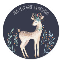 Ciervo acuarela personalizado flores azules invier