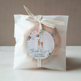 Pegatina Redonda Ciervo bebé de invierno rosa sonrojo gracias