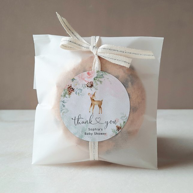 Pegatina Redonda Ciervo bebé de invierno rosa sonrojo gracias (Subido por el creador)