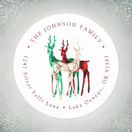 Pegatina Redonda Ciervo de cristal de gema Navidad dirección de dev
