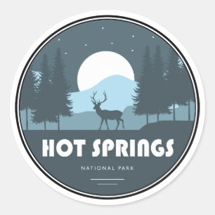 Pegatina Redonda Ciervo del Parque Nacional Hot Springs