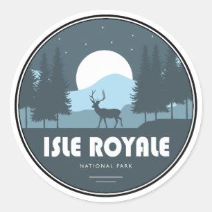 Pegatina Redonda Ciervo del Parque Nacional Isla Royale