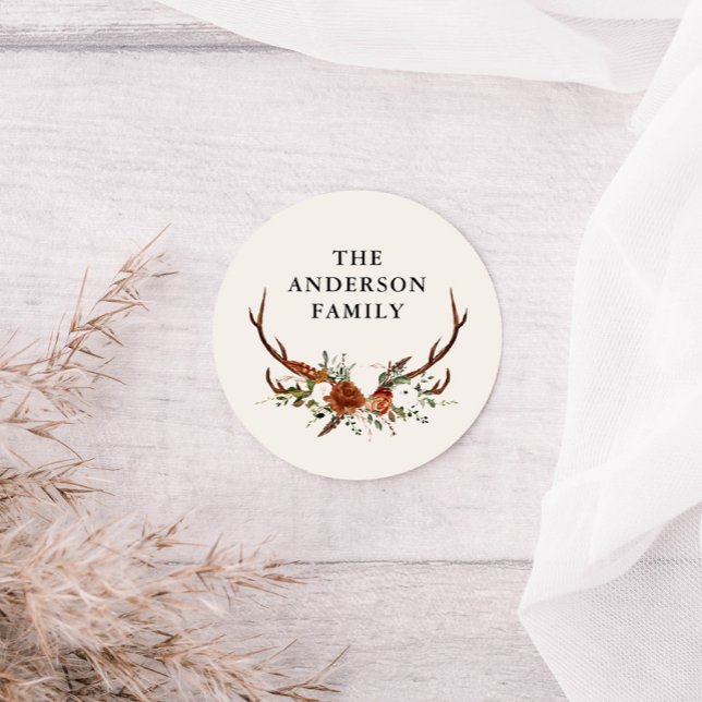 Pegatina Redonda ciervo en acuarela terracota floral moderno elegan (Subido por el creador)