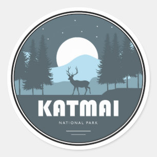 Pegatina Redonda Ciervos del Parque Nacional Katmai