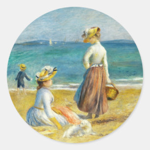 Pegatina Redonda Cifras en la playa, Auguste Renoir Art