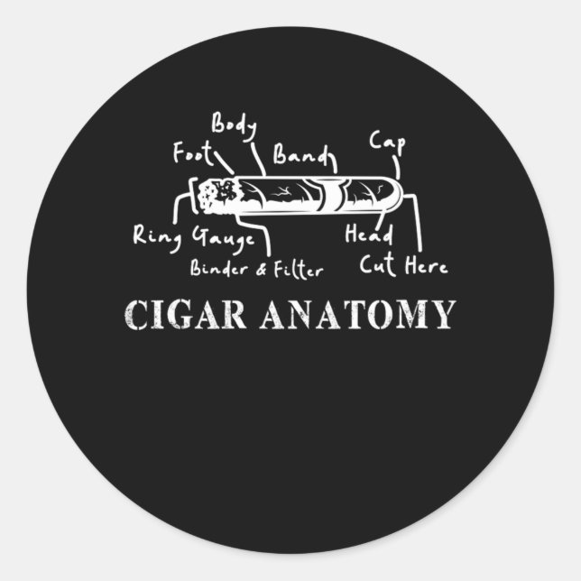 Pegatina Redonda Cigar Anatomy Smoker Humidor Cutter Cigars Gift (Anverso)