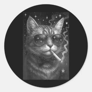 Pegatina Redonda Cigarette Kitten Funny Smony Cat Meme Estúpido Bra