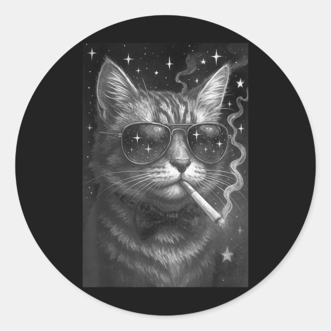 Pegatina Redonda Cigarette Kitten Funny Smony Cat Meme Estúpido Bra (Anverso)