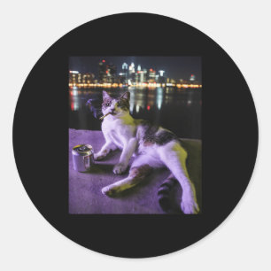 Pegatina Redonda Cigarette Kitten Funny Smony Cat Meme Estúpido Bra