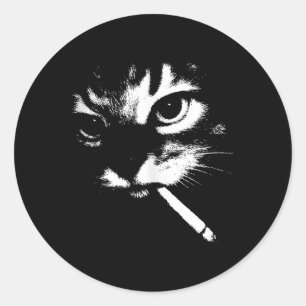 Pegatina Redonda Cigarette Kitten Funny Smony Cat Meme Gangster C