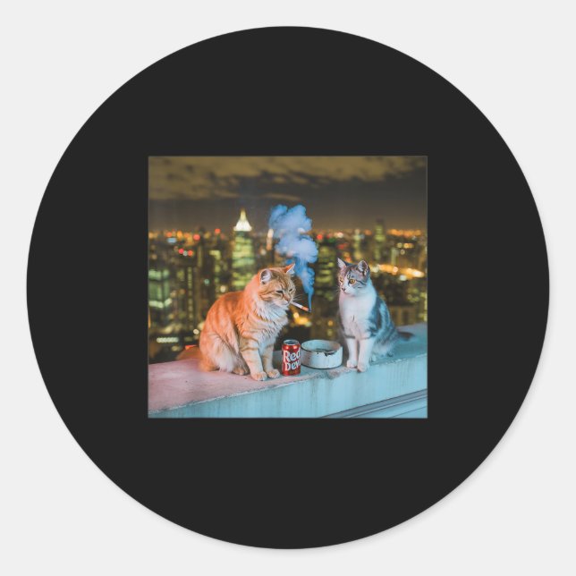 Pegatina Redonda Cigarette Kitten Funny Smony Cat Meme Stud Brain (Anverso)