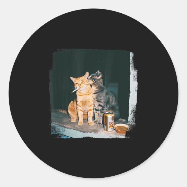 Pegatina Redonda Cigarette Kitten Funny Smony Cat Meme Stud Brain (Anverso)