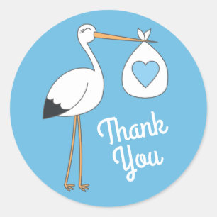 Pegatina Redonda Cigüeña Baby Shower Blue Boy