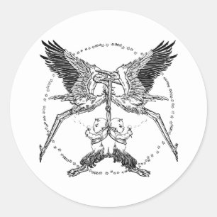 Pegatina Redonda Cigüeñas y sátiras