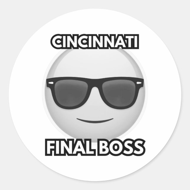 Pegatina Redonda Cincinnati Final Boss Cool Emoji (Anverso)