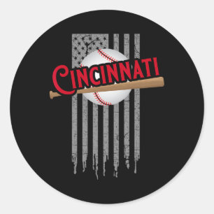 Pegatina Redonda Cincinnati Oh Usa Bandera La Reina Chip City Sic C