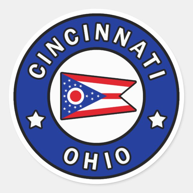 Pegatina Redonda Cincinnati Ohio (Anverso)
