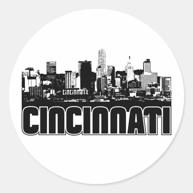 Pegatina Redonda Cincinnati Skyline (Anverso)
