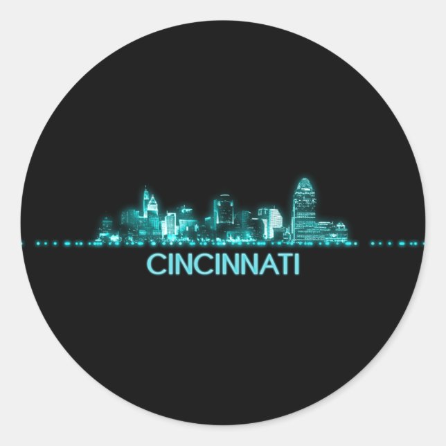 Pegatina Redonda Cincinnati Skyline (Anverso)