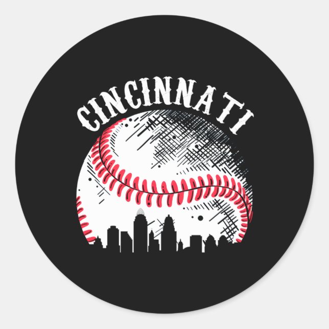 Pegatina Redonda Cincinnati Skyline City Baseball Se Encuentra En G (Anverso)