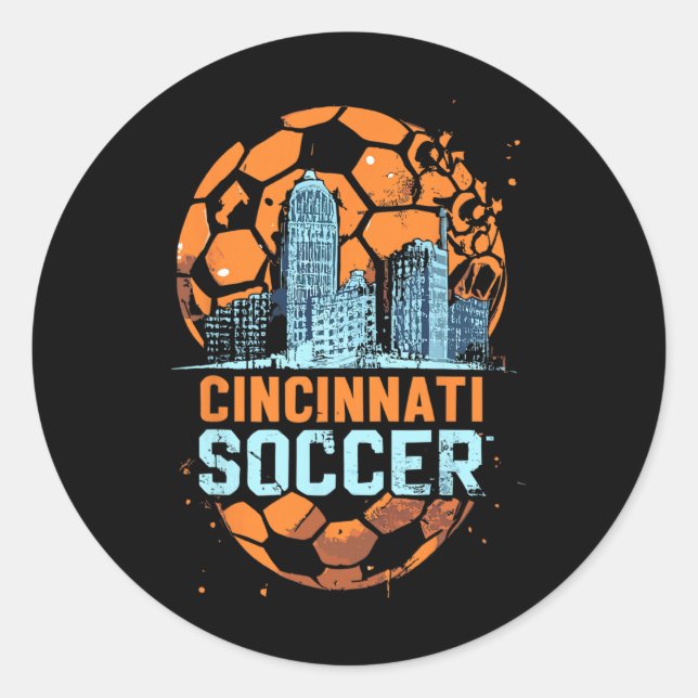 Pegatina Redonda Cincinnati Soccer City Skyline Cool Cincy 513  (Anverso)