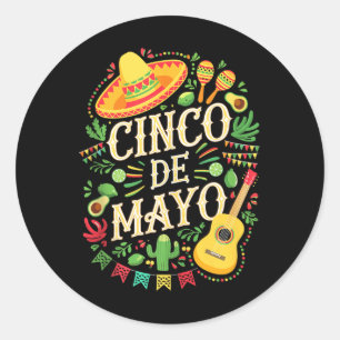 Pegatina Redonda Cinco Camisas De Mayo Hombres Mexicanos Mujeres Ci