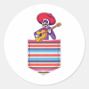 Pegatina Redonda Cinco camisetas de mayo Fiesta mexicana Calaca Poc