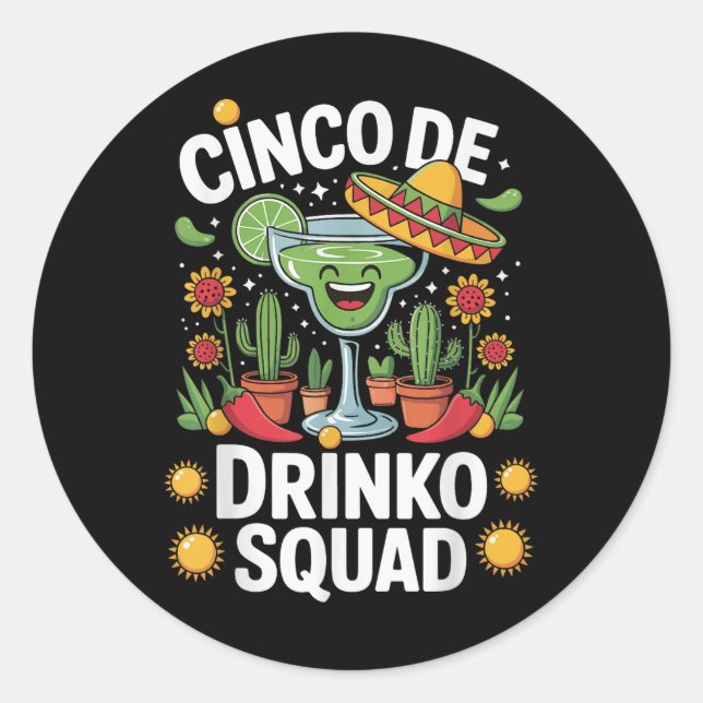 Pegatina Redonda Cinco De Drinko (Anverso)