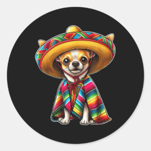 Pegatina Redonda Cinco De Mayo 2025 Perro Chihuahua Lover Sombrero