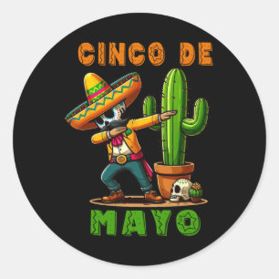 Pegatina Redonda Cinco De Mayo Cactus Mexicano Poncho Sombrero Gorr
