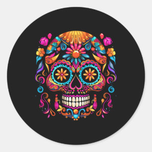 Pegatina Redonda Cinco De Mayo Calavera de Azúcar Día de los Muerto