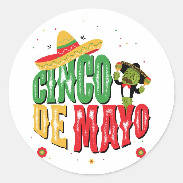 Pegatina Redonda Cinco De Mayo Con Gorra Cactus Funny Cinco De Mayo (Anverso)