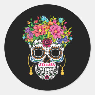 Pegatina Redonda Cinco De Mayo Cráneo De Azúcar Día De Los Muertos