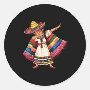 Pegatina Redonda Cinco De Mayo Dabbing Chicas mexicanos Poncho Somb