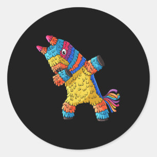 Pegatina Redonda Cinco De Mayo Dabbing Donkey Pinata Funny Mexicano