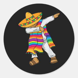 Pegatina Redonda Cinco De Mayo Dabbing Niños Poncho mexicanos peque