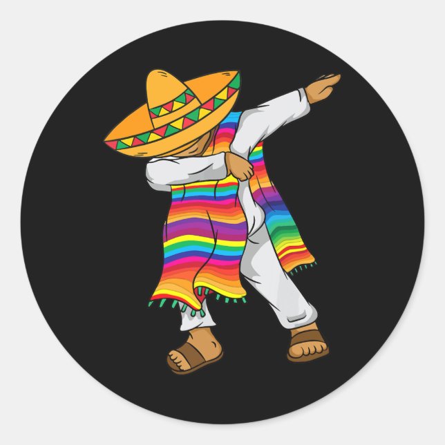 Pegatina Redonda Cinco De Mayo Dabbing Niños Poncho mexicanos peque (Anverso)