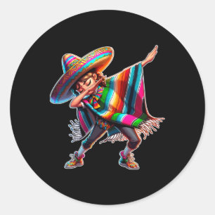 Pegatina Redonda Cinco De Mayo Dabbing Poncho Sombrero