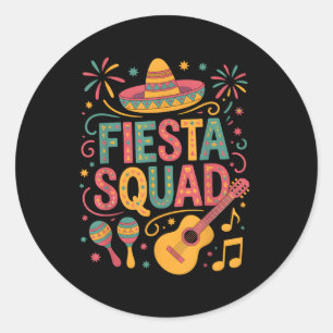 Pegatina Redonda Cinco De Mayo Familia Fiesta Squad Mexicano
