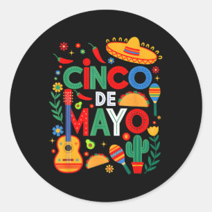Pegatina Redonda Cinco De Mayo Fiesta Familia Mexicana Hombres W