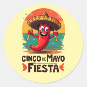 Pegatina Redonda Cinco de Mayo Fiesta - Fiesta mexicano picante y d