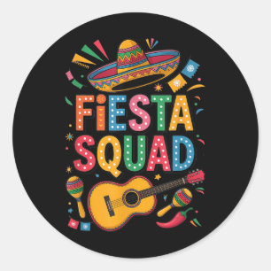 Pegatina Redonda Cinco De Mayo Fiesta Squad Sombrero Guitarra Fun